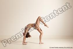 Swimsuit Gymnastic poses Woman White Moving poses Slim long brown Dynamic poses Academic